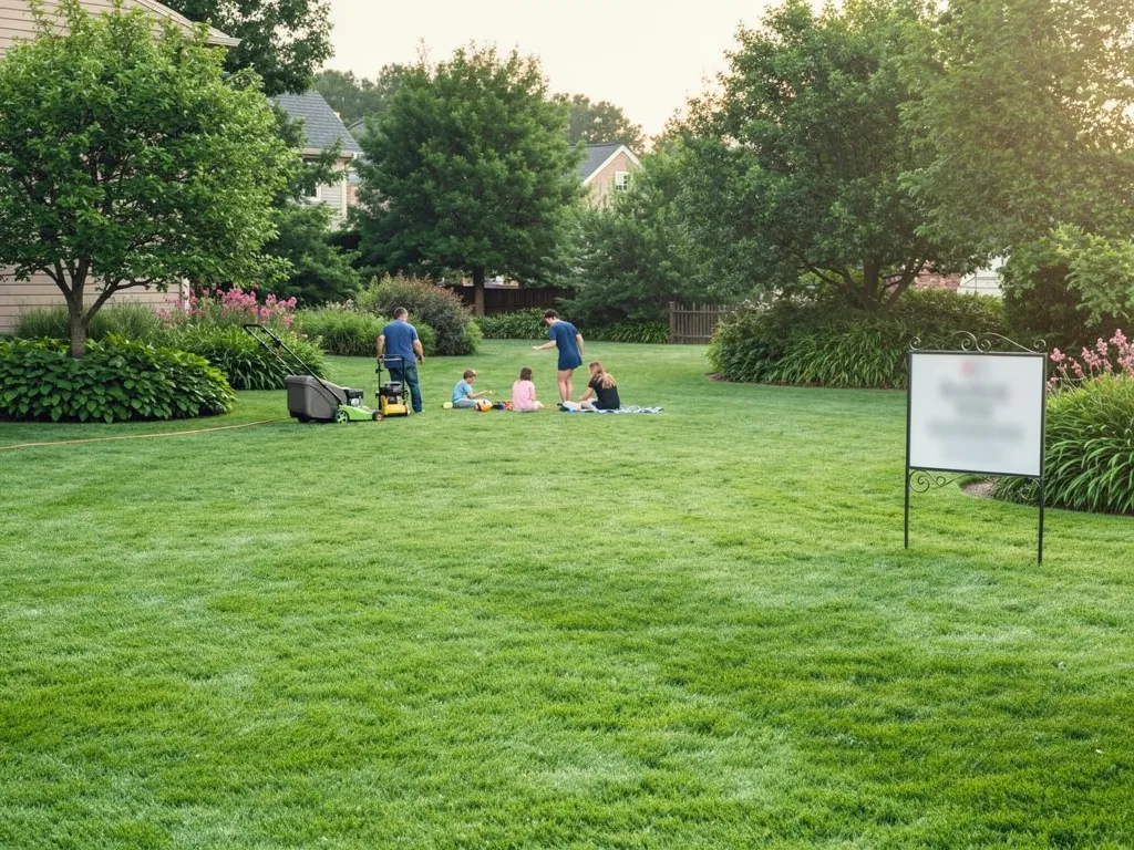 ### Key Elements **Main Subjects** - Families enjoying their lawns - Lawn care professionals **Objects**
